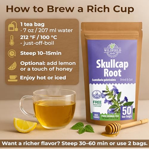 Image of 50 Bags Skullcap Herbal Tea (Scutellaria) - 50 Tea Bags 1.5g Skullcap Herb Escutelaria