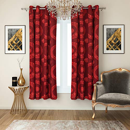 Image of Swayam 80% Blackout Polyester Window Curtain for Living Room & Bedroom | 5 Feet | Room Darkening Curtain with Eyelets | Pack of 2 | Geometric Design - Red