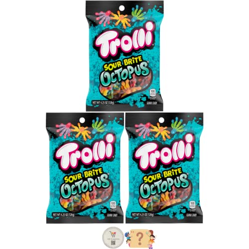 Trolli Gummy Candy - (Pack Of 3) Share Size Peg Bags + Bonus Mystery Candy (Sour Brite Octopus) #TOP29