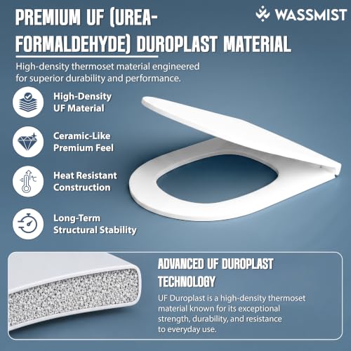Image of WASSMIST Toilet Seat Cover Set | Premium UF QQ Hinged Toilet Seat Cover with One Touch Quick Release | Soft Close Anti-Bacterial Commode Seat Cover