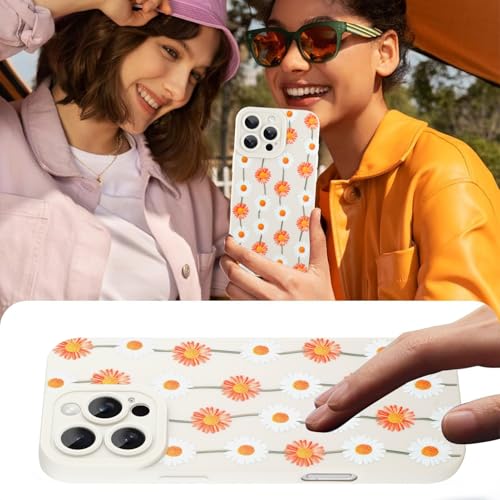 Image of Designed for iPhone 16 Pro Max Case, Cute Daisy Flower Floral Pattern Design, Slim Soft TPU Liquid Silicone Protective Cover for Women Girls - White