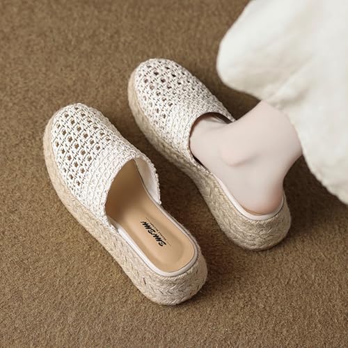 Platform Sandals Espadrilles Wedges for Women Closed Toe Raffia Sandals Hollow Out Beach Slip On Shoes Summer Slides Mules for Dressy Party Vacation2