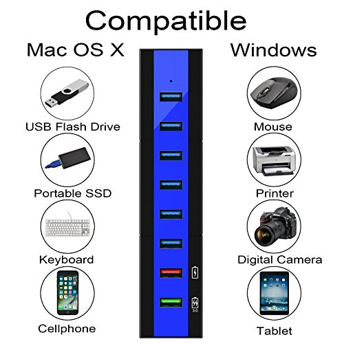 Usb 3.0 Hub K&Zz Powered Usb 3.0 Hub With 6 Data Ports & 2 Charging Ports, Usb Port Expander High Speed Usb Splitter For Laptop, Pc, Mobile Hdd, Usb Flash Drive, Blue #TOP1