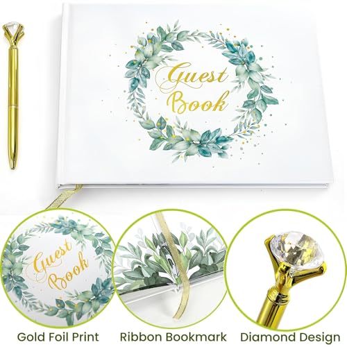 Image of Noamus Wedding Guest Book, 120 Pages Photo Guestbook to Sign at Reception Party, 9.4 inchx7 inch Elegant Blank Sign in Book, Hard Cover Bridal Shower Registry Books for Graduation Birthday Party Anniversary
