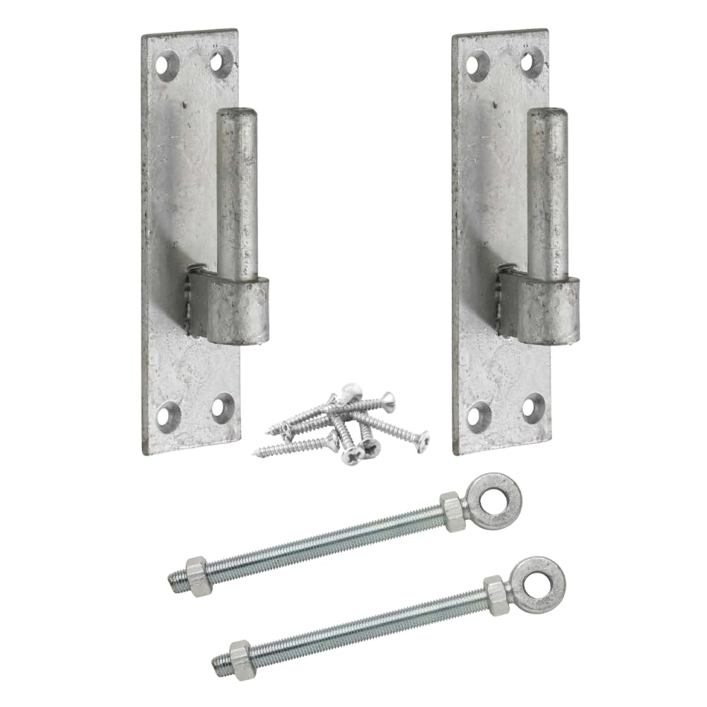Epsom Door Handle 19mm Galvanised Hook on Plate with 19mm X 150mm Adjustable Eye Heavy-Duty Gate Door Fitting Rust-Resistant for Sheds Stables Farm Gates