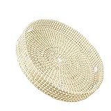 YIWEN Natural Seagrass Woven Round Serving Tray, 14 Inch Diameter x 2.6 Inch Height, White, Rustic, Perfect for Food, Drinks, Miscellaneous Items
