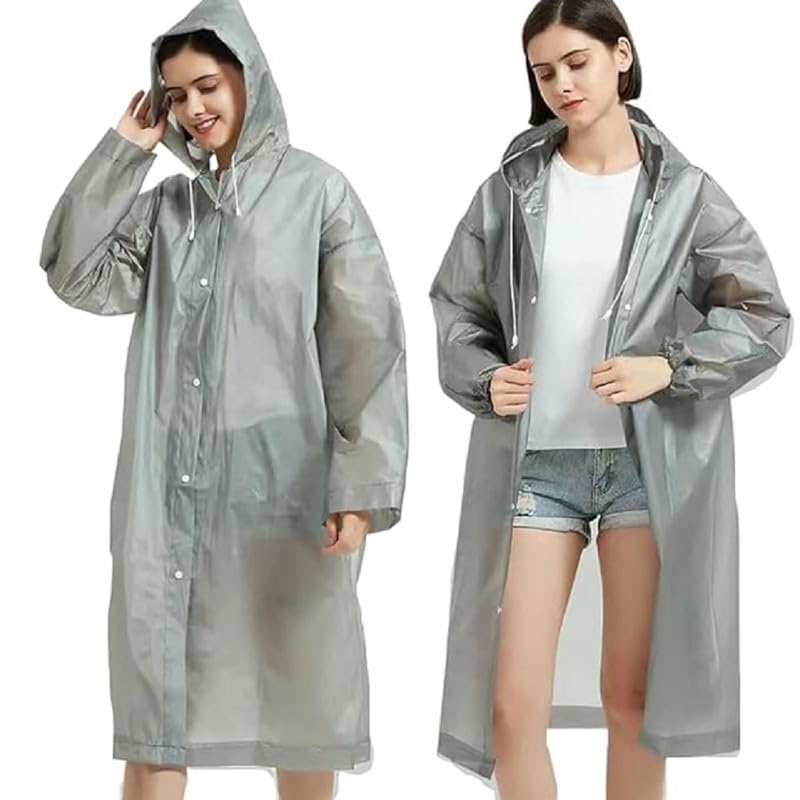 w+ EVA Waterproof Rain Coat Hooded Universal Outdoor Water Resistant Portable Suit for Men Women Boys & Girls (Light Grey)-picture-42