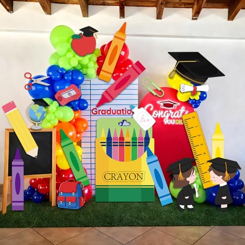 Resholder 20 Pcs Preschool Graduation Decorations Pre-k Graduation Backdrop DIY Photo Backdrop Prop Cardstock Cutouts Pencil Crayon Grad Cap Cutouts for Kindergarten Classroom Party Grad Decor