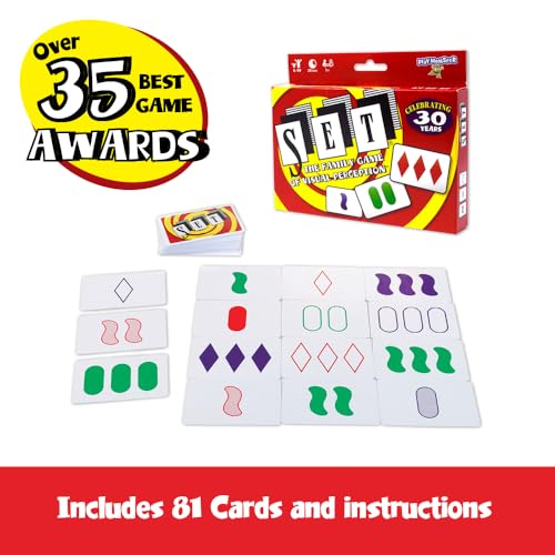 Image of SET Enterprises SET - The Family Card Game of Visual Perception - Race to Find The Matches, For Ages 8+,81 Cards, Rules included | Award Winning, Family Game Night, Travel Games, Playing Cards Screen-Free