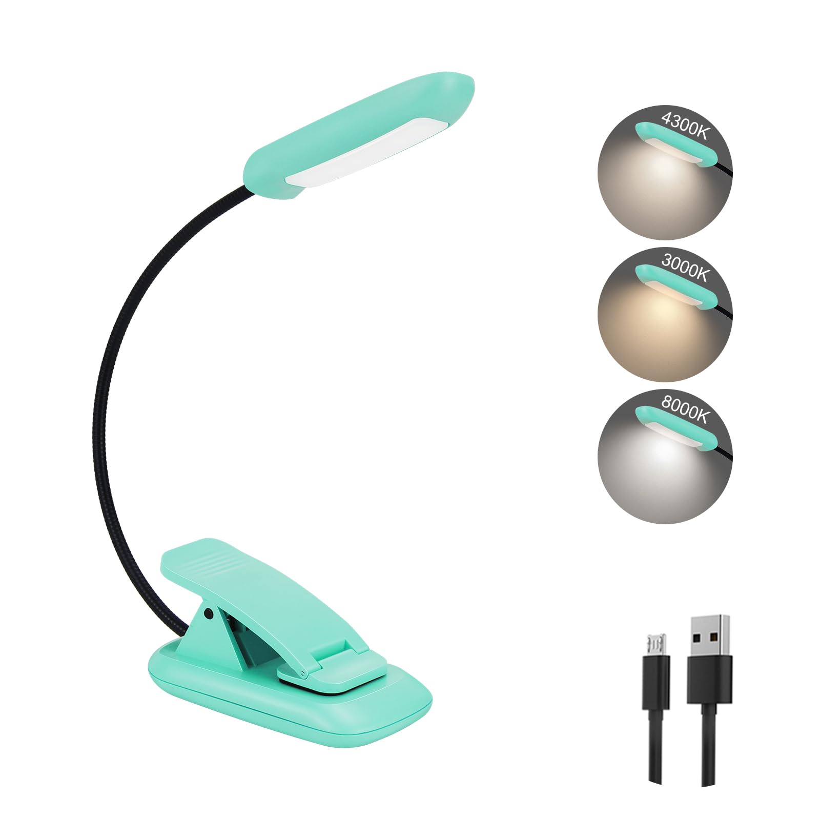 BIGMONAT Rechargeable Book Reading Light, Portable Bendable Neck, Brightness Adjustable with Eye Care Reading, Warm &amp; White LEDs, Perfect for Kids, Bed Headboard &amp; Travel (Blue, 1Pack)