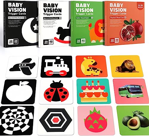 High Contrast Baby Flash Cards, 80 PCs 160 Page Black White Colorful Visual Stimulation Learning Activity Card for Babies Ages 0-3-6-12-36 Months, Newborn Infants Toys Gift, for Baby Sensory Develop