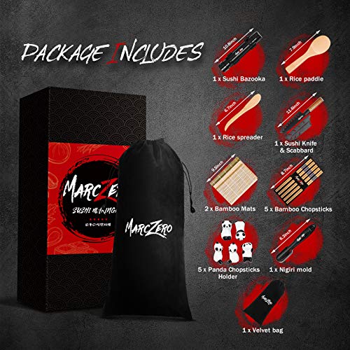 MarcZero Sushi Making Kit, 19 in 1 Sushi Bazooka Roller Kit With Bamboo Mat, Sushi Knife, Bamboo Chopsticks, Sushi Bazooka, Sushi Mold, Bamboo Paddle Spreader, DIY Sushi Roller Machine for Beginner