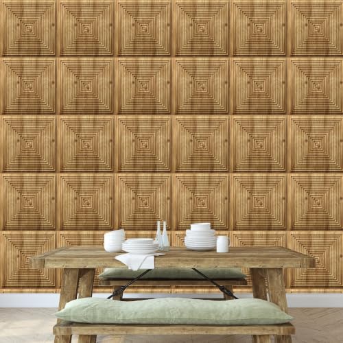 Image of Kayra Decor 3D PVC Wall Panels for Bedroom & Living Room | Pryamid Design |Beech Wood Color | 19.7 x 19.7 Inch | Pack of 12 | 32.28 Sq Ft