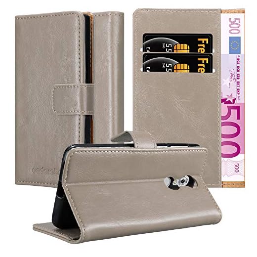 Cadorabo skal för ZTE AXON 7 – mobiltelefonskal i lyxig design med kortfack och stativ – Case Cover skyddsskal etui väska bok, ZTE AXON 7, CAPPUCCINO-BRAUN