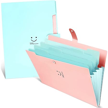 Amazon Yinke ファイルフォルダ 5仕切り ドキュメントファイル 2本セット ファイルケース スナップ式 防水 ポケットバッグ クリアファイル 書類整理 分類収納 文房具 学校 可愛い笑顔柄 ピンク ミント 5分類 ドキュメントファイル 文房具 オフィス用品