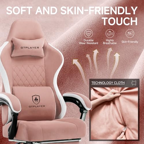 Image of GTPLAYER Office Chair, Gaming Computer Desk Fabric Chair with Footrest, High Back Ergonomic Office Chair with Pocket Spring Lumbar Support and Linkage Armrests Adjustable Height Swivel for Home Task