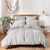 Simple&Opulence 100% Linen Duvet Cover Set with Washed-French Flax-3 Pieces Solid Color Basic Style Bedding Set-Breathable Soft Comforter Cover with 2 Pillowshams(King,Light Grey)