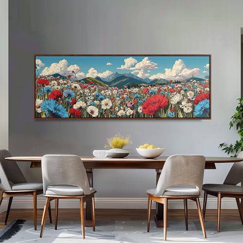 Tableau paysager panoramique pour s'évader dans une prairie de fleurs