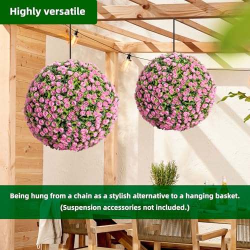 17.7" Artificial Topiary Flower Balls, Set of 2 Decorative Topiary Balls Hanging Grass Ball for Home Decor Indoor and Outdoor,Pink