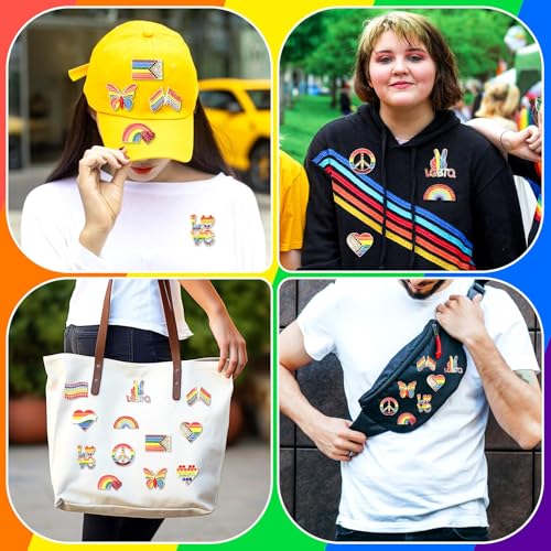Image of 12PCS Rainbow Brooches Rhinestone Crystal Gay Pride Progress Brooches Badge LGBT Heart Flag Lapel Pins Gift for Clothes Backpack Jewelry Hat Decoration Pride Month Activities Accessories