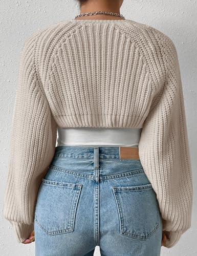 Image of Plus Size Women's Long Sleeve Open Front Crop Cardigan Drop Shoulder Shrug Oversized Ribbed Knit Bolero Sweater
