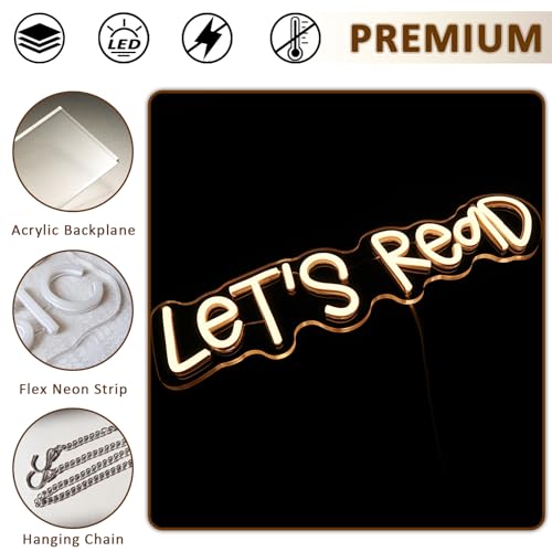 Image of Let's Read Neon Sign for Wall Decor, Reading Led Signs for Library, USB Dimmable Book Neon Lights for Classroom Reading Corner Bedroom Study Room Home Book Club Motivational Wall Art
