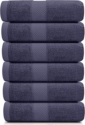 White Classic Luxury Navy Blue Hand Towels - Soft 100% Turkish Cotton | Highly Absorbent Hotel spa Bathroom Towel Collection | 16x30 Inch | Set of 6