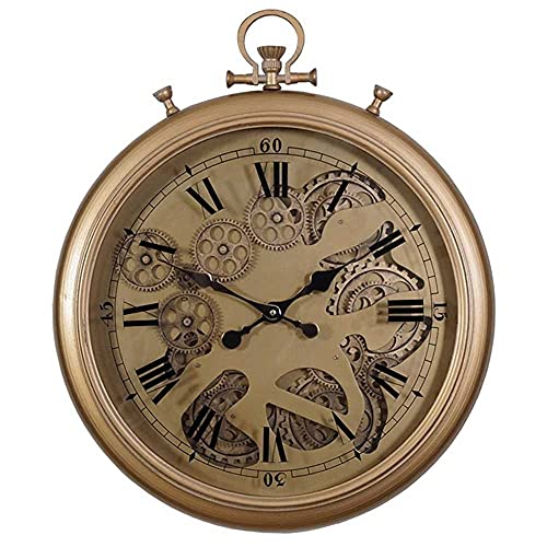 24 Inch Real Moving Gear Metal Large Wall Clock, Vintage Farmhouse Wall Clock, Rustic Black Industrial Pocket Watch Wall Clock, Steampunk Wall Clock, Living Room Decorative Large Wall Clock