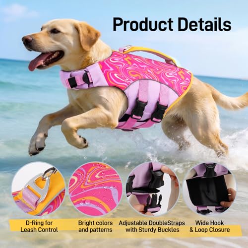 Image of BRKURLEG Dog Life Jacket, High Buoyancy Dog Life Vest for Swimming Boating, Adjustable Reflective Pet Flotation Vest with Rescue Handle, Small Medium Large Dogs Lifesaver for Pool Beach, Purple XS