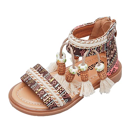 Summer Children and Girls Sandals Flat Bottom Lightweight Back Zipper Open Toe Breathable and Girls Summer Shoes (Khaki, 8.5 Toddler) - Main Image