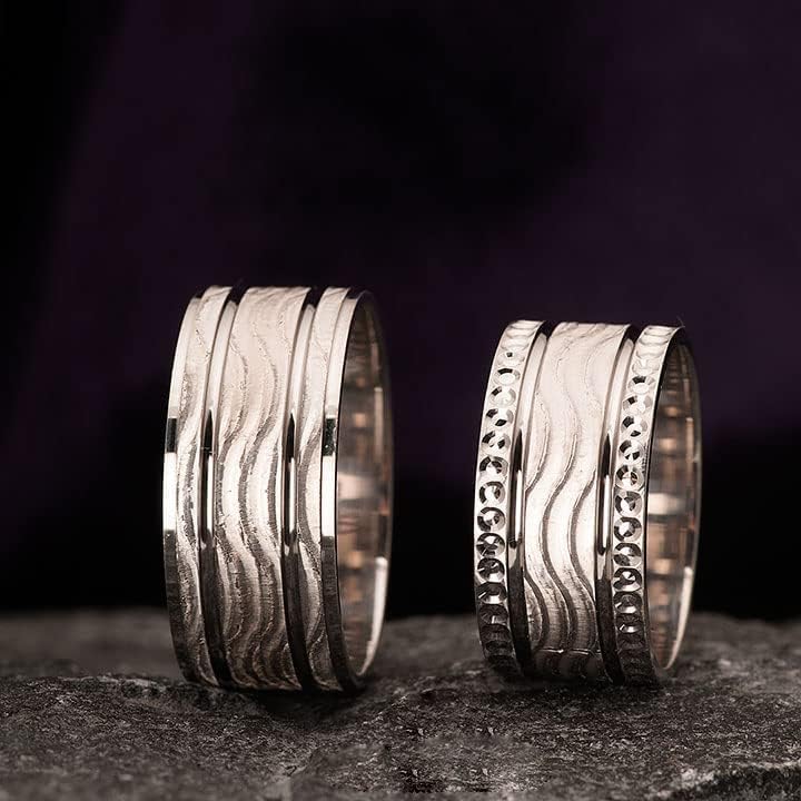 Conjunto de alianza de boda, conjuntos de anillos de boda a juego de plata para parejas, conjunto de anillos de boda de Plata de Ley 925 personalizado para hombre y mujer