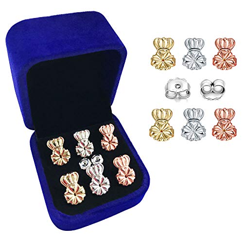 Earring Backs Secure Locking Earring Backings,3 Pairs of Adjustable Hypoallergenic Earing Lifter+Bonus 1 Pairs 925 Sterling Silver Instantly Lift Replacement Comfortable Earring Backs (Crown Style)