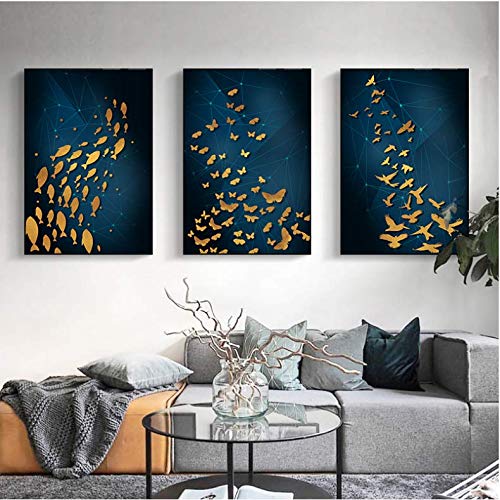 Impression sur toile papillon et poissons 50x70cm sans cadre art mural salon