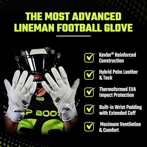 Grip Boost Big Skill 2.0 Adult Lineman Football Gloves (Black/Gold, X-Large) - image 3