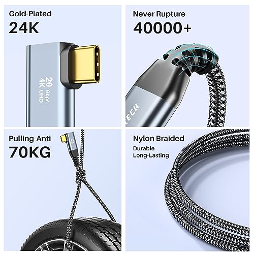 Image of ZeroneTeck 12 inch USB C Cable [2-Pack 1FT], 20Gbps High Speed Data Transfer Short, Right Angle USB C 3.2 Gen 2x2 100W PD Charging, 4K@60Hz Type C Monitor Cable 90 Degree for iPhone17, MacBook,SSD,KYY