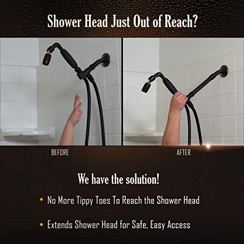 The E-Z REACH Solid Metal Shower Arm Extension, Shower Head Extender, Shower Extension Arm, Lowers Existing Shower Head/Handheld Shower Unit, Available Exclusively from High Sierra Showerheads- Chrome