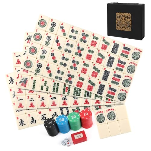 Aceshmir American Mahjong Tile Set, 166pcs Premium Mah Jong Tiles with Exquisite Storage Box, Include Instructions & Play-Chips, Mah Jongg Sets for Family & Friends Gatherings