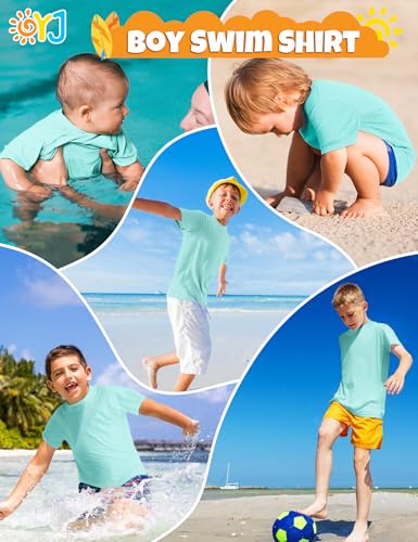 Image of Boys Rash Guard Short Sleeve Swim Shirt UPF+ 50 Rashguard for Toddler Teens Water Sun Shirts Swim Wear Quick Dry