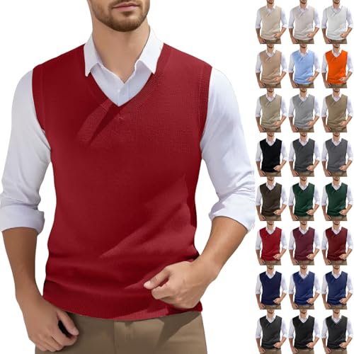 Jersey sin Mangas Hombre Invierno Chaleco Hombre Casual Algodon Suéter con Cuello en V Jerséis Esencial Chaleco de tejido de punto Hombre Traje Chalecos de Vestir Elegante de Fiesta Color