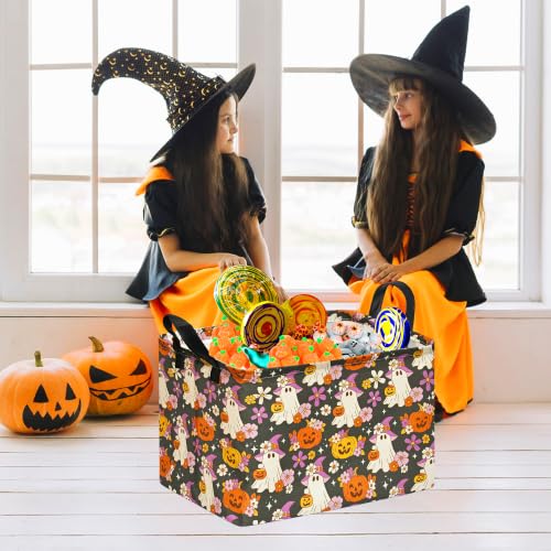 Image of Halloween Pumpkin Ghost Storage Basket, Foldable Toy Organizer Bin