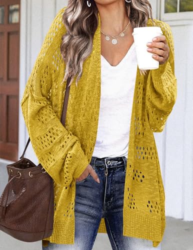 Image of HOTOUCH Lightweight Crochet Cardigan for Women Long Sleeve Open Front Knit Oversized Cardigans Sweaters