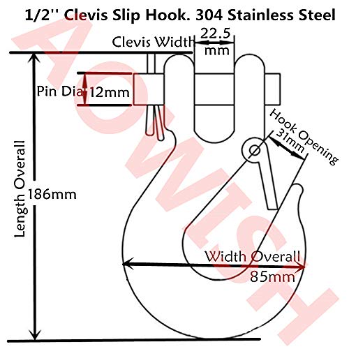 AOWISH 304 Stainless Steel Clevis Slip Hook with Safety Latch 1/2'' American Type Jaw & Eye Swivel Lifting Hoisting Chain Hooks for Rigging Towing Winch ATV Trailer Crane Wrecker and More(SWL 1500KGS) - Thumbnail 6