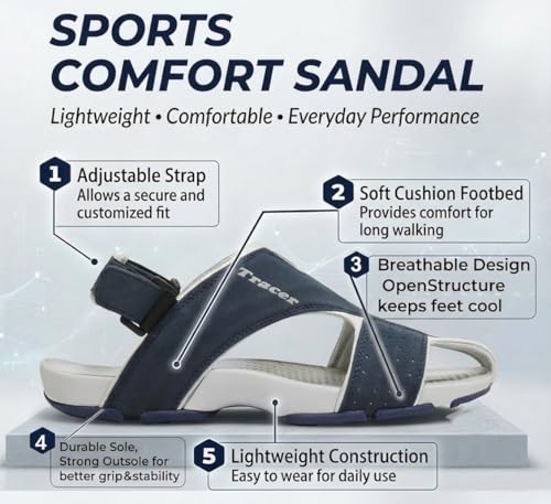 Image of TRACER Causal Sandals for Men's, Stylish & Comfortable, Eva with Rubber Randal Sole, Knitted Upper Lightweight & Breathable, Closure Velcro, Stylish Sandal, Size - 6 to 11