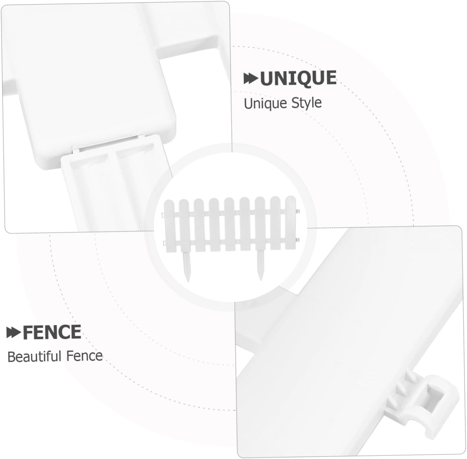 VICASKY 4-Pack White Plastic Garden Fence with Round Top Pickets - 20" L x 8" H Easy Interlock Design for Lawn, Patio & Yard Edging, Reusable Decorative Border & Project Fencing with Ground Stakes