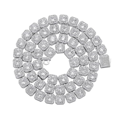 JINAO 10MM Tennis Chain Necklace 18k Gold Plated Iced out Jumbo Square Sparkling Cluster Cubic Zirconia Tennis Link Chains for Men Women