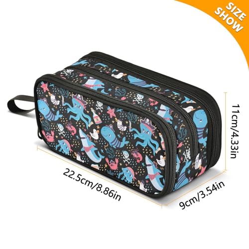 Image of ZAZYXTJ Animals Shark Octopus Large Capacity Pencil Case 3 Compartment Pen Pouch Storage Canvas Makeup Bag for School Office Teen Girl Boy Men Women