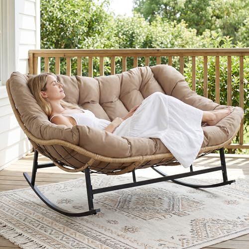 RADIATA Oversized Double Rocking Papasan Chair, Extra Wide Patio...