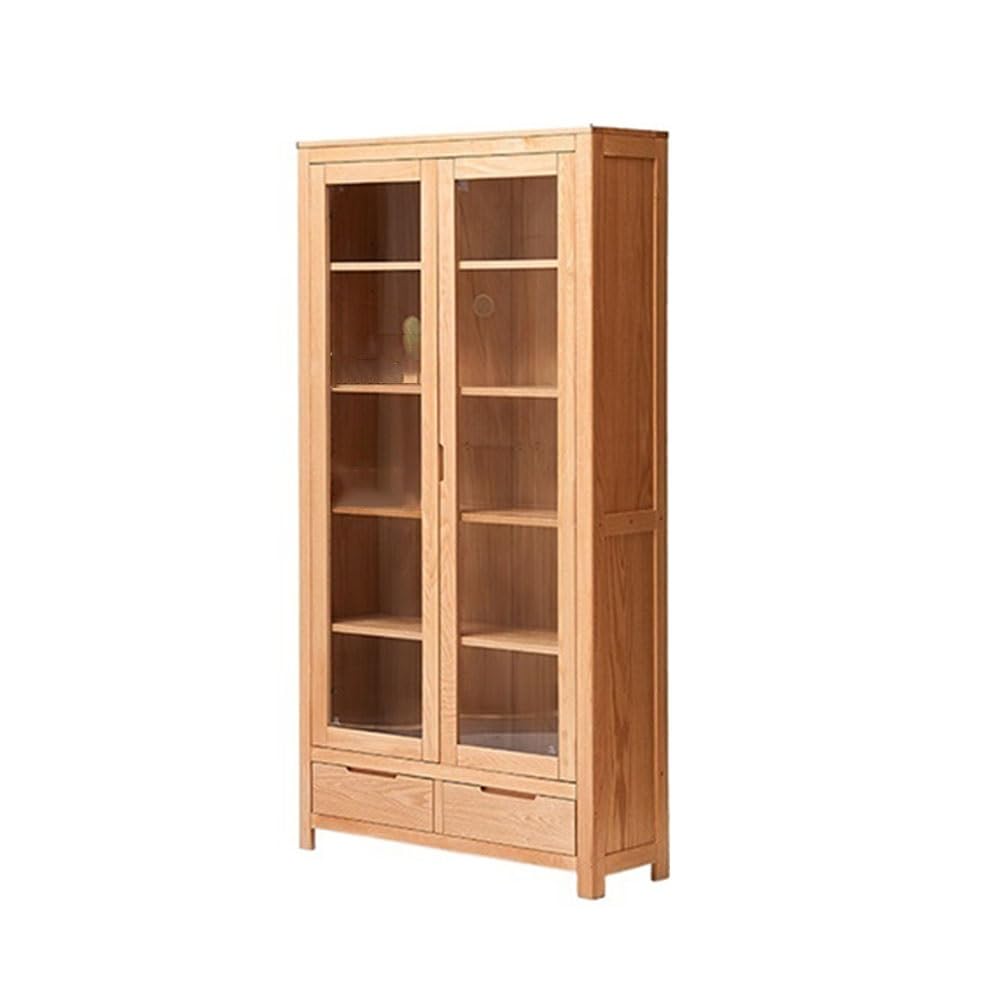 Lizhuzhuzs28 Bookcase Shelf Wooden Floor-Standing Bookcase Glass Doors Drawers Study Bookshelf Storage Cabinet Adjustable Shelves Bookshelf Display(Medium)