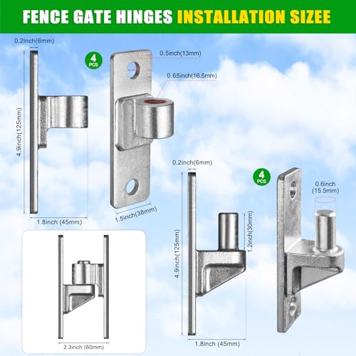 Image of Insaga Wall Mount Gate Hinges Heavy Duty (4Pack), Hot-Dip Galvanized Steel, 600LB Load Capacity, Universal Fit for Wood, Concrete & Brick Posts, Outdoor Farm Fence Gate Hardware Kit (4.9 inchx1.5 inch)