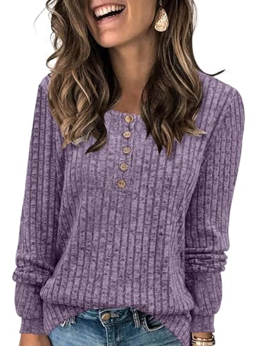 Image of DB MOON Womens Lightweight Sweaters 2026 Long Sleeve Henley Shirt Fall Casual Crewneck Tunic Tops